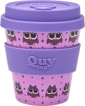 Quy Cup 230ml Ecologische Reis Beker - “Owl” - BPA Vrij - Gemaakt van Gerecyclede Pet Flessen met Paars Siliconen deksel