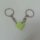 Bouwstenen sleutelhanger - Imitatie bouwsteen hart - brick keychain - Vriendschap - Geliefde - BFF - Licht groen