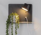 Nachtkastje leeslamp 3 W 9 W 3000 K, led-wandlamp met USB-aansluiting en schakelaar, draaibaar bedlampje wandlamp voor slaapkamer, trap, hal, woonkamer, hotel (met planken zwart