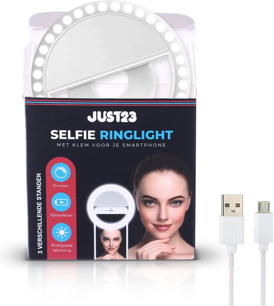JUST23 Ringlamp voor Telefoon, Laptop & Tablet – Selfie Ring light – Make Up LED lamp – Tiktok - Wit