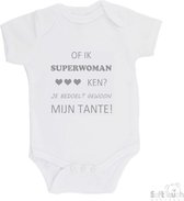 100% katoenen Romper "Of ik Superwoman ken Je bedoelt gewoon mijn tante" Unisex Katoen Wit/grijs Maat 56/62