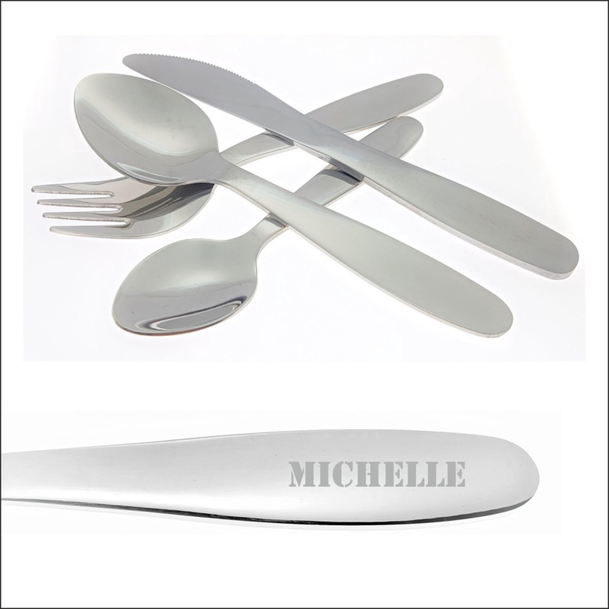 Goedkoopste Kinderbestek Met Naam Gravering - Michelle