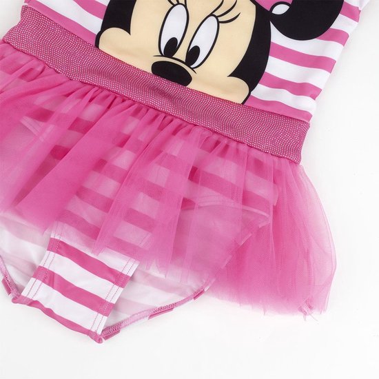 Roze en wit gestreept badpak met Minnie Mouse print en tule rokje.