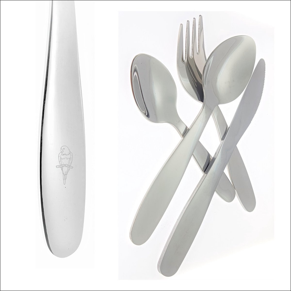 Goedkoopste Kinderbestek Met Gravering - Papegaai