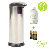 Fancy Comfort SET - Distributeur de savon automatique - Avec savon Soopz Aloë Vera - Avec piles - No contact - Chromé - Acier inoxydable - Distributeur de savon avec capteur - 280ml - Distributeur de savon