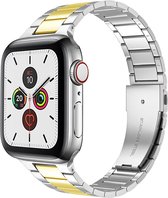 By Qubix Stalen schakelband - Zilver met goud - Geschikt voor Apple Watch 42mm - 44mm - 45mm - Ultra - 49mm - Compatible Apple watch bandje -