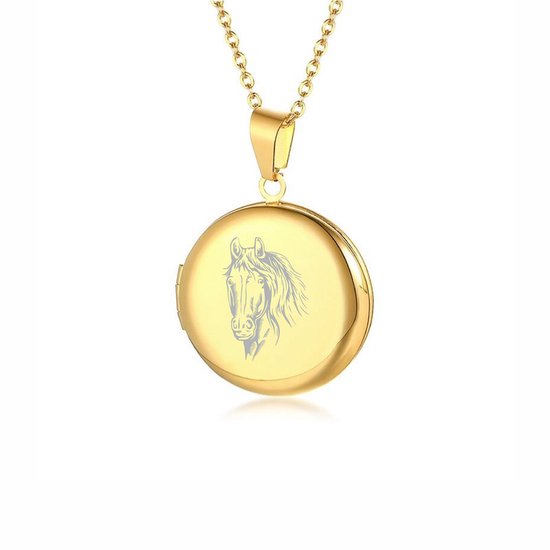 Pendentif Photo Avec Chaîne Et Gravure - Rond - Cheval
