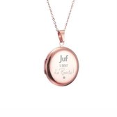 Fotohanger Met Ketting En Gravering - Rond - Juf U Bent De Beste