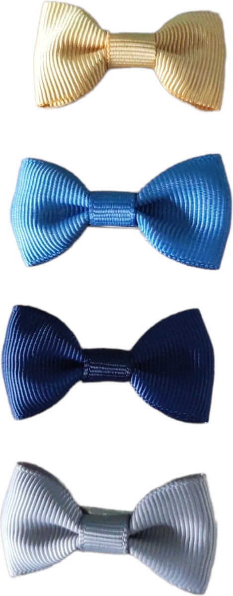 Haarspeldjes voor Baby en Meisjes - Baby Strikjes - Set van 4 - Goud, Blauw & Grijs