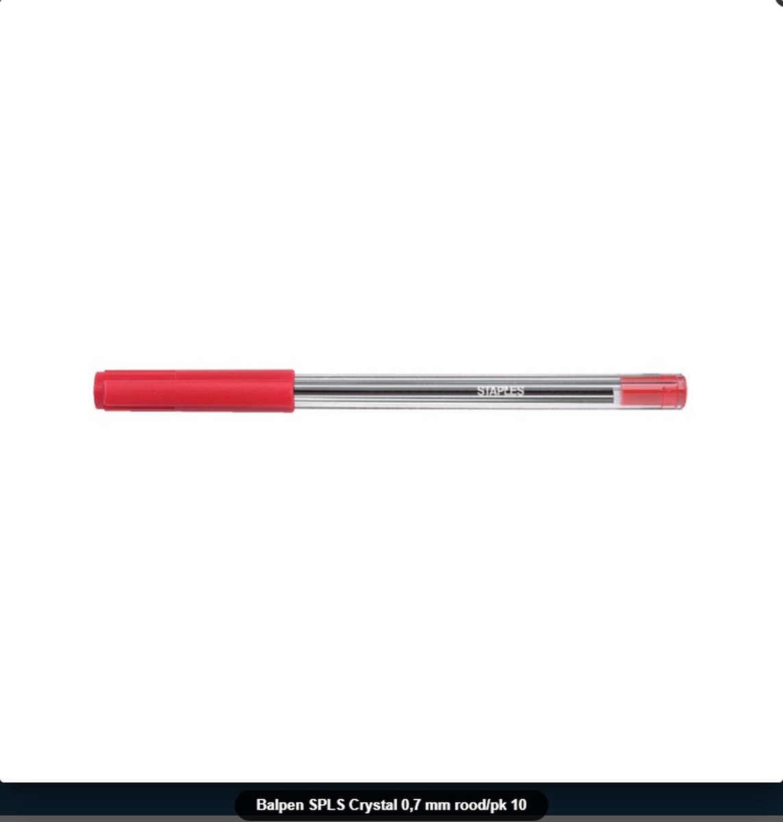 STAPLES - Balpen SPLS Crystal- rood - 0,7 mm - Niet navulbaar- 10 stuks