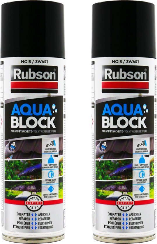 Rubson aquablock spray - zwart - rubber spray - rubber coating - sneldrogend - 2 x 300 ml
