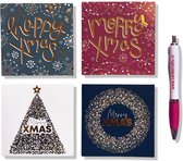 Cards & Crafts 50 Luxe Vierkante Kerst- en Nieuwjaarskaarten - 10x10cm - Gevouwen kaarten met enveloppen