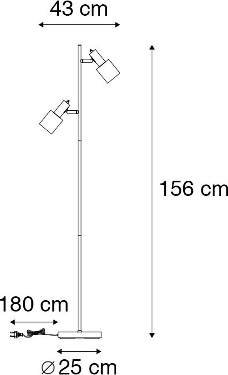 QAZQA stijn - Moderne Vloerlamp | Staande Lamp - 2 lichts - H 1560 mm - Zwart - Woonkamer | Slaapkamer thumbnail 5