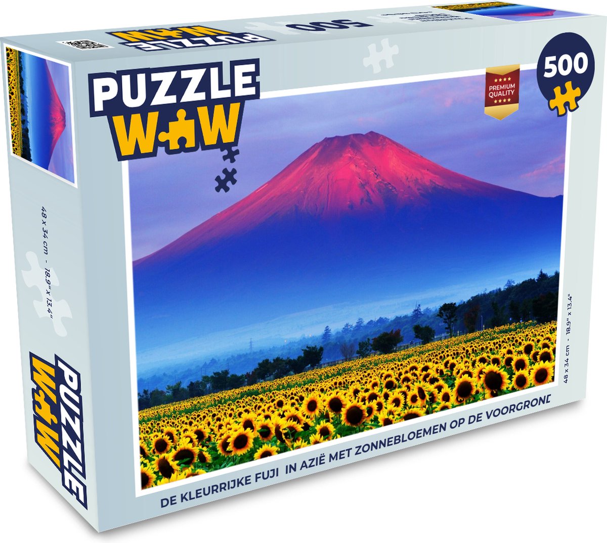 Puzzel De kleurrijke Fuji in Azië met zonnebloemen op de voorgrond - Legpuzzel - Puzzel 500 stukjes