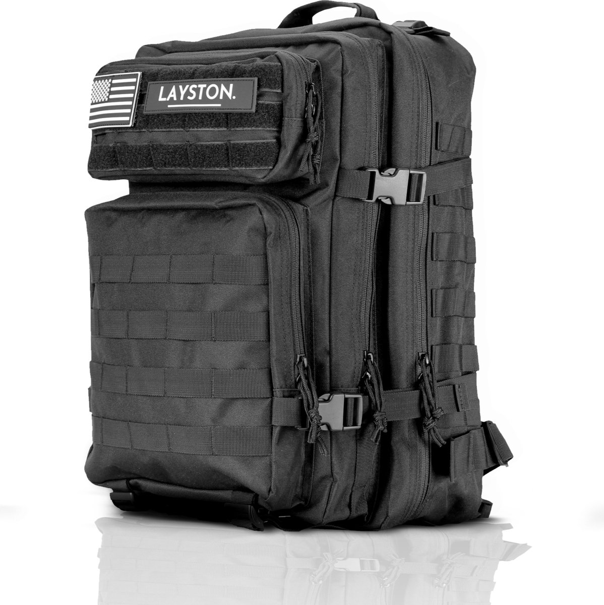 LAYSTON Rugzak 45L Waterdicht - 17 inch Laptoptas - Sporttas - Schooltas - Zwart - Voor Dames en Heren - Tactical Backpack