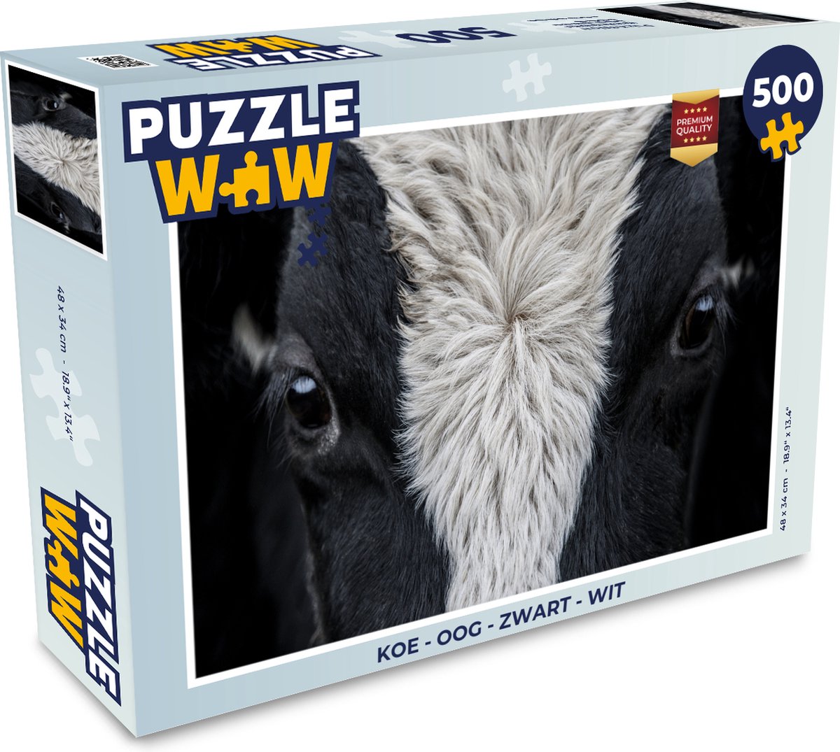 Puzzel Koe - Oog - Zwart - Wit - Legpuzzel - Puzzel 500 stukjes