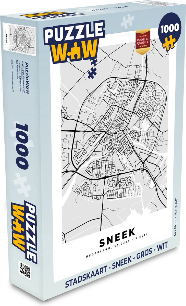 Puzzel Stadskaart - Sneek - Grijs - Wit - Legpuzzel - Puzzel 1000 stukjes volwassenen - Plattegrond