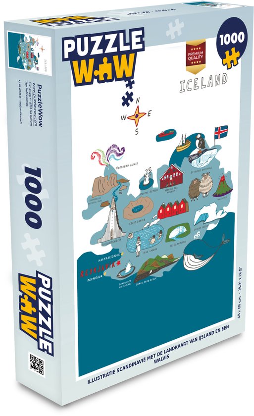 Puzzle Illustration Scandinavie avec la carte de l'Islande et une baleine -  Puzzle -... | bol.com