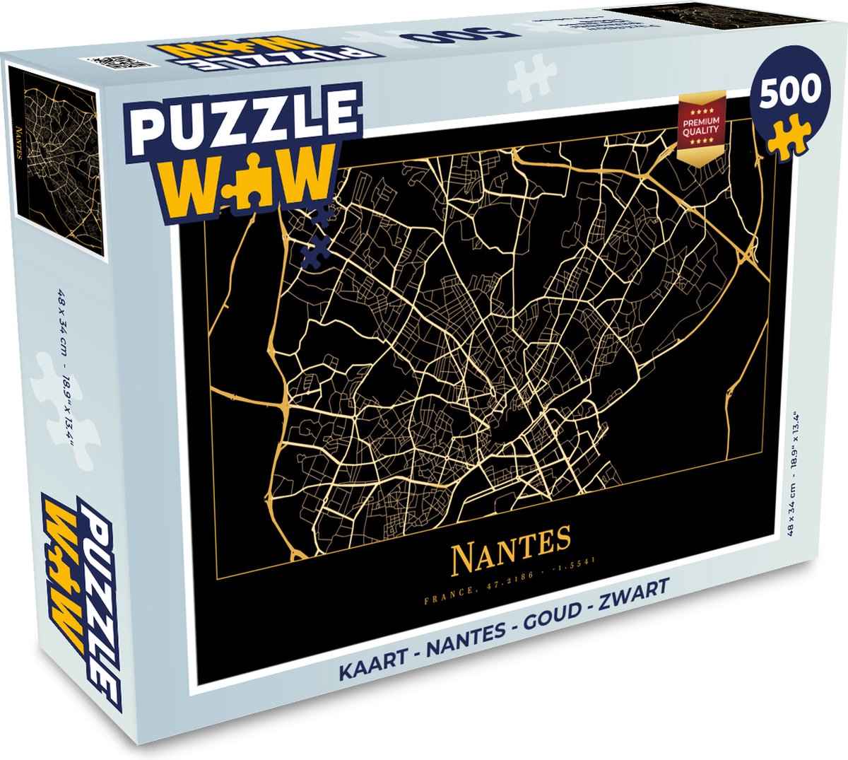 Puzzel Kaart - Nantes - Goud - Zwart - Legpuzzel - Puzzel 500 stukjes