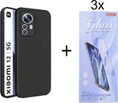 Hoesje Geschikt voor: Xiaomi 12 / 12X Silicone - Zwart + 3X Tempered Glass Screenprotector - ZT Accessoires