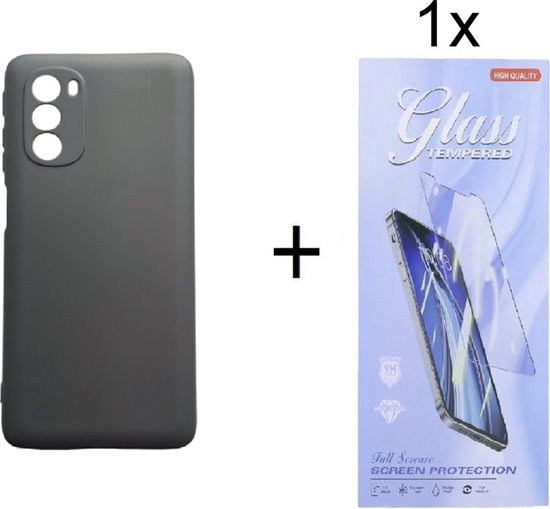 Coque en Silicone pour Motorola Moto G51 5G - Zwart + 1X Protecteur d'écran en Tempered Glass Trempé - ZT Accessoires