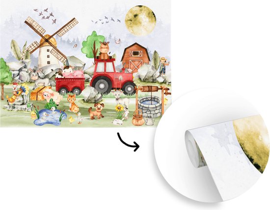 Papier peint - Papiers Papier peint photo Enfants - Ferme - Animaux - Largeur 295 cm x Hauteur 220 cm