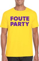 Geel Foute Party t-shirt met paarse glitters heren - Fout/themafeest/feest kleding L