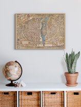 Poster In Houten Lijst - Historische Oude Kaart Parijs - Stadsplattegrond 1575 - 50x70 cm