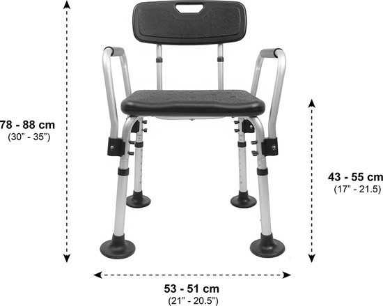 EUGAD Douchestoel, douchestoel voor senioren, met armleuningen en rugleuning, in hoogte verstelbaar, 6 treden, 40 cm-54 cm, antislip, badzitje stabiel, van aluminium kunststof, wit/blauw