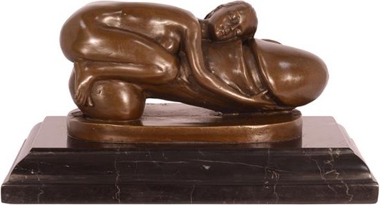Bronzen beeld - Vrouw en fallus - Erotisch sculptuur - 12,2 cm hoog