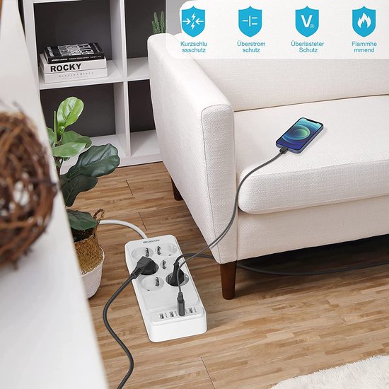 GiDaCom Meervoudige stekkerdoos met wifi-camera, 4K/1080P, stekkerdoos