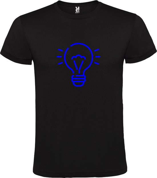 Zwart T shirt met print van " Light bulb / gloeilamp " print Blauw size S