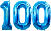 Folie Ballon Cijfer 100 Jaar Blauw Verjaardag Versiering Helium Cijfer Ballonnen Feest versiering Met Rietje - 86Cm