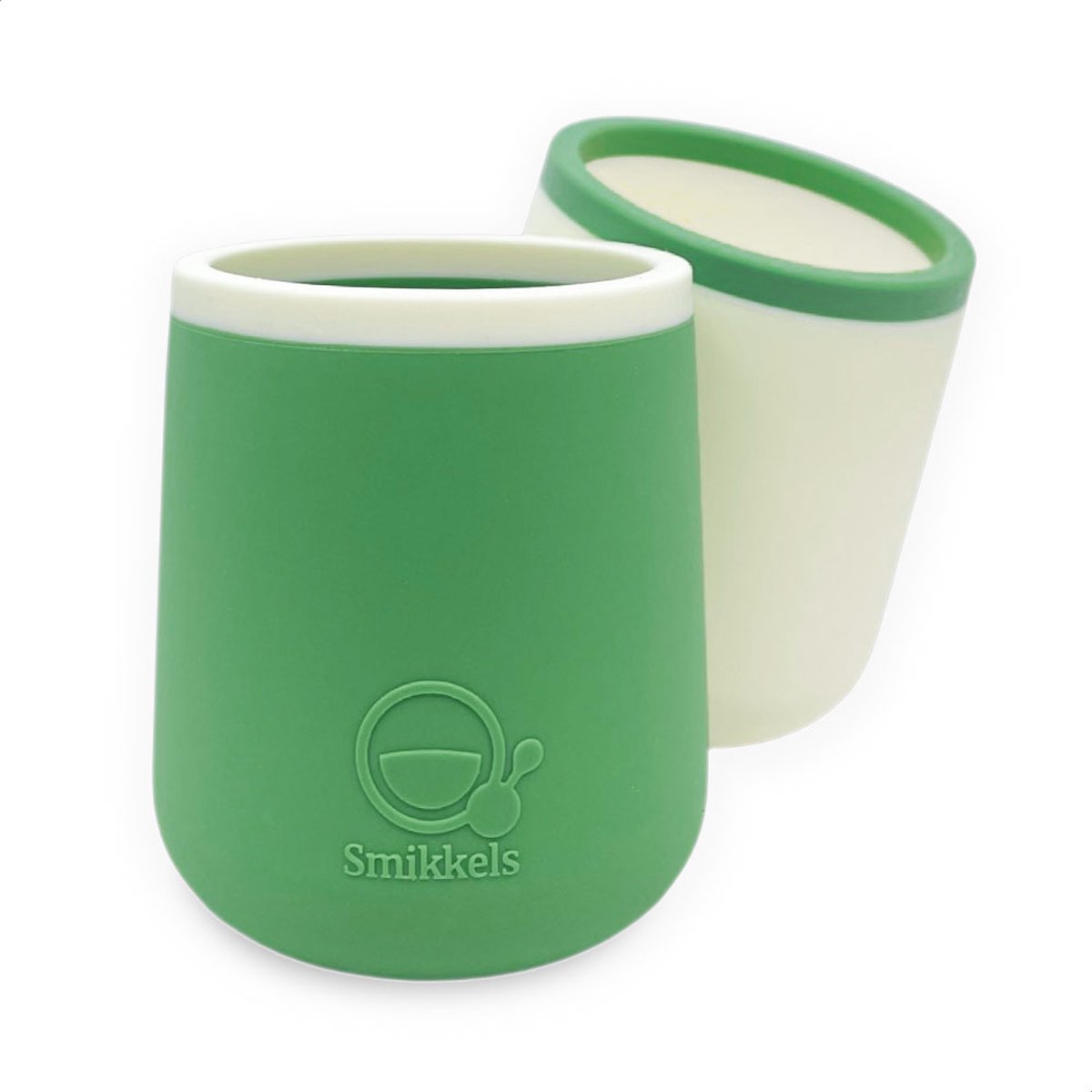 Goedkoopste Smikkels - Veilige Siliconen kinderbekers - Set van 2 - Open bekers - Oefenbeker - Drinkbeker - Kinderbeker - Baby - Peuter - Duurzaam - Groen met wit