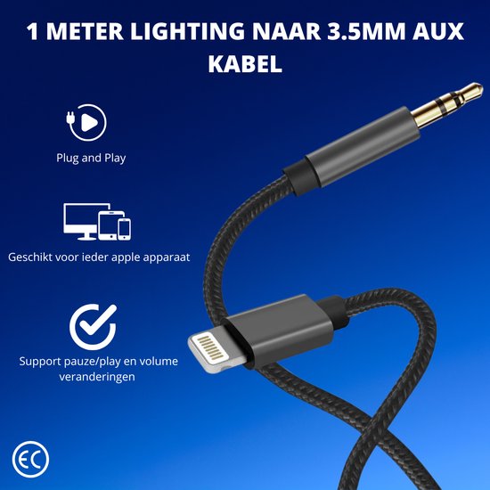 AdroitGoods lightning naar jack Audio Aux kabel 3,5 mm jack naar