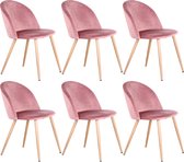 Manzibo Set van 6 Stoelen  - Luxe Eetkamerstoel - Eetkamerstoelen -  6 stoelen - Voor keuken of huiskamer - Moderne look - Fluweel - Velvet - Roze