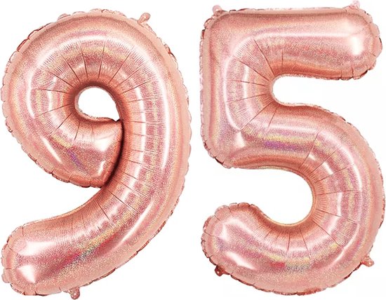 Ballon Cijfer 95 Jaar Rose Goud Helium Ballonnen Verjaardag Versiering Feest versiering Met Rietje Glitter - 86Cm