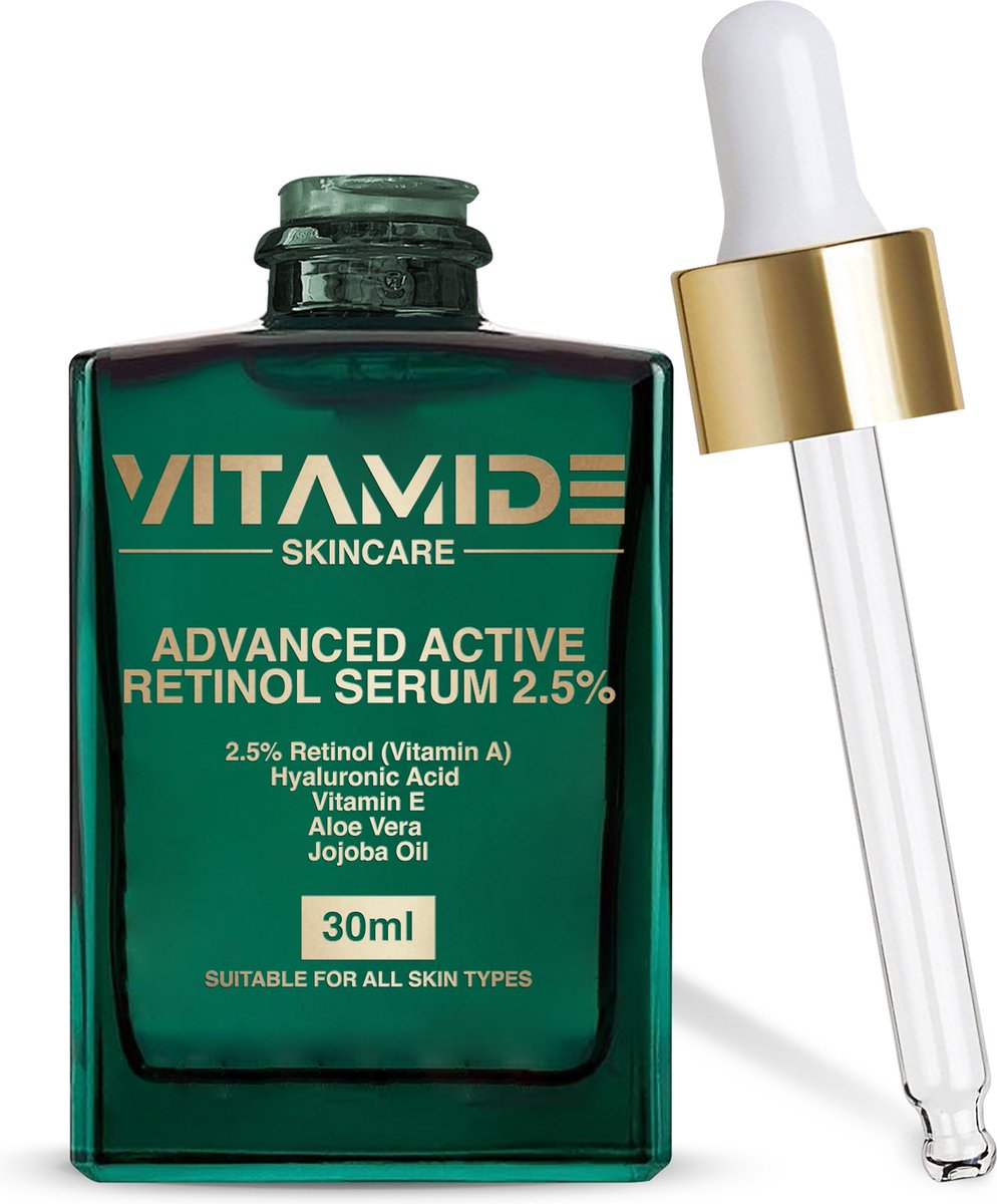 Advanced Active Retinol Serum 2.5 Procent - Hyaluronzuur Serum met Vitamine E, Aloe Vera Gel en Jojoba Olie - Anti Rimpel, Anti Aging en Anti Acne Serum
