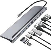 The Life Style Goods - HUB USB C 11 en 1 - Station d'accueil USB C - Adaptateur pour USB 3.0 HDMI VGA SD TF AUDIO - Antidérapant - Grijs