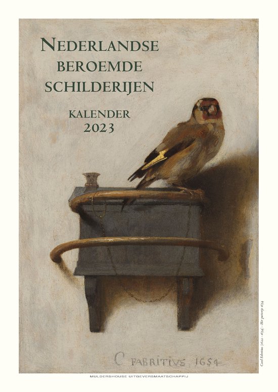 Kalender 2023 - Beroemde Nederlandse schilderijen met afbeeldingen van Rembrandt, Vermeer, Fabritius, Breitner, Potter, Israëls, Avercamp, Hals, Cuyp, Ruisdael en Van Gogh.