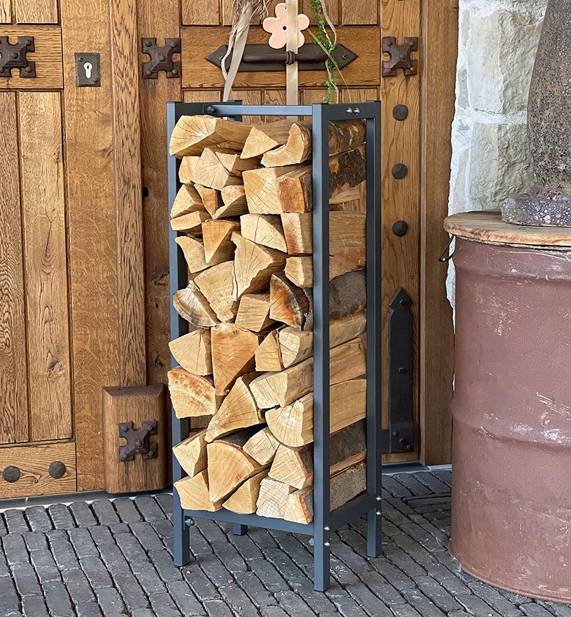DanDiBo Brandhoutrek voor binnen, metaal met bestek, 96601, brandhoutrek voor hout, houtopslag, brandhoutrek