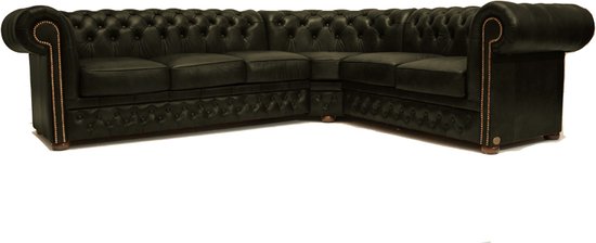 Canapé d'angle Chesterfield en Cuir de première classe | 3 angles 2 |Vert nuageux | Délai de livraison de 2 à 4 semaines