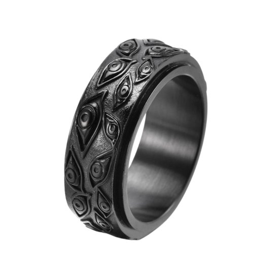 Anxiety Ring - (Ogen) - Stress Ring - Fidget Ring - Draaibare Ring - Spinning Ring - Spinner Ring - Zwartkleurig RVS - (18.00 mm / maat 57)