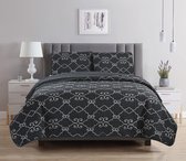 Luxe bedsprei set - Bedsprei 220x240 - Kussensloop 2x 50x70 - Zwart met chique details