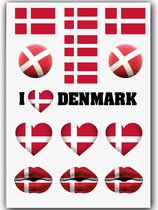 GlittersXL - Temporary Tattoo Denemarken / Denmark (A5 formaat) [Neptattoo - Tijdelijke tatoeage smink schmink - Nep Fake Tattoos - Water overdraagbare festival sticker tattoo Glitter - Volwassenen Kinderen Jongen Meisje | WK, World Cup, Voetbal