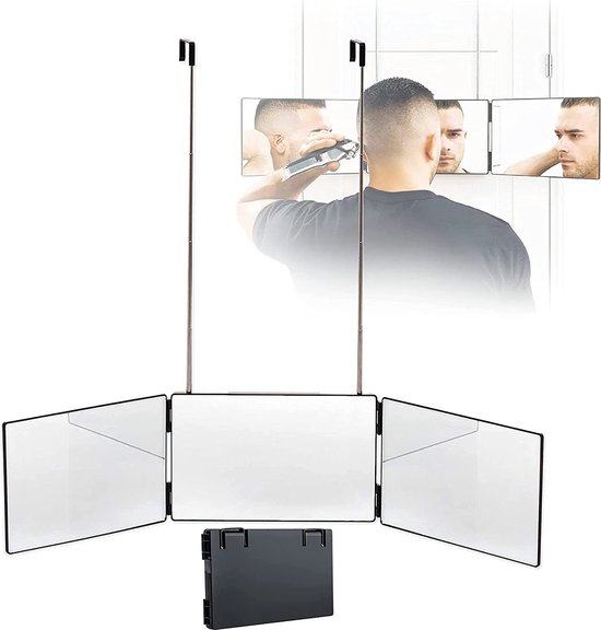 360 graden spiegel, inklapbare spiegel om op te hangen, 3-delig spiegelhaar, in hoogte verstelbare 3-weg spiegel met haak, douchespiegel, scheerspiegel voor kapsel, scheren, make-up