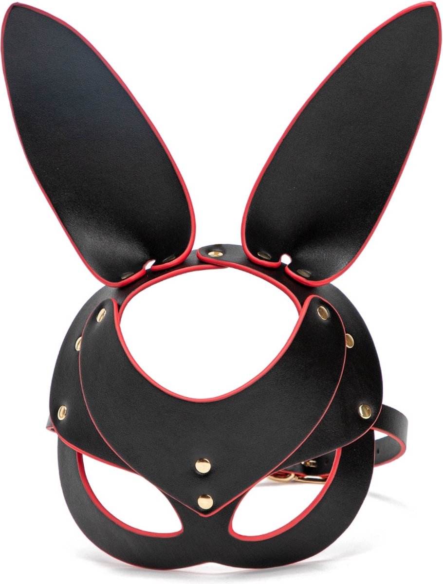 PU leren BDSM konijnorenmasker - zwart/rood