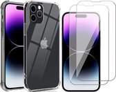 Hoesje geschikt voor iPhone 14 Pro - Anti Shock Proof Siliconen Back Cover Case Hoes Transparant - 2x Tempered Glass Screenprotector