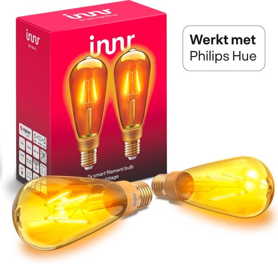 Innr slimme lamp E27 filament Edison - werkt met Philips Hue* - vintage  look - Zigbee... | bol.com