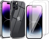 Hoesje geschikt voor iPhone 14 Pro Max - Anti Shock Proof Siliconen Back Cover Case Hoes Transparant - 2x Tempered Glass Screenprotector